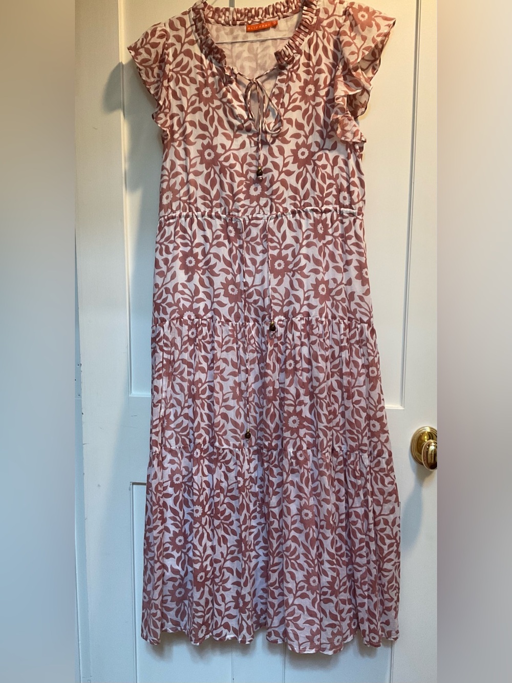 Oliphant Dusty Rose Floral Tiered Midi Dress